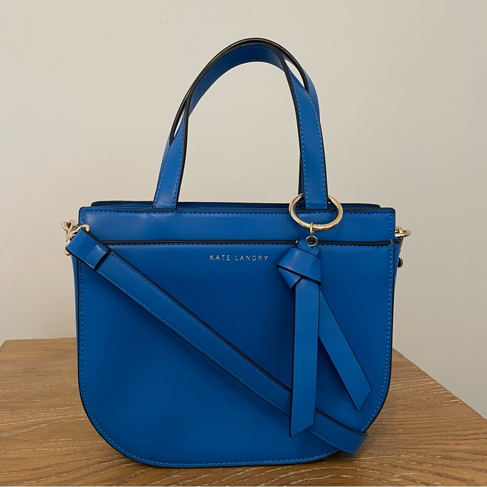 Kate Landry Blue and Gold Round Satchel Crossbody Handbag